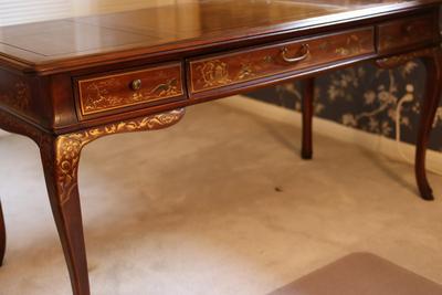 DREXEL Solid Wood Desk Painted Details Leather Top