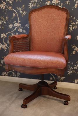Vintage Cane and Wooden Office Chair