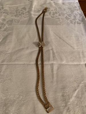 Vintage Gold colored choker/ necklace with rhinestone Center