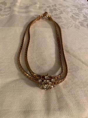 Vintage Gold colored choker/ necklace with rhinestone Center