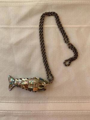 Abalone-covered Articulated Fish necklace