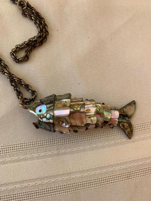 Abalone-covered Articulated Fish necklace