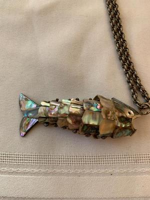 Abalone-covered Articulated Fish necklace