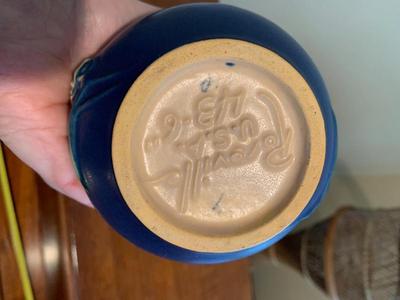 Vintage Roseville #43-6 vase Foxglove Blue, Double handled vase