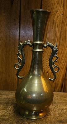 Vintage Brass vase with Dragon Handles