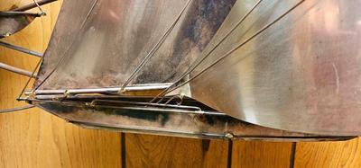 1970's Curtis Jere Sailboat Sculpture Large Vintage Brass wall Hanging of Ships MCM signed! 1977