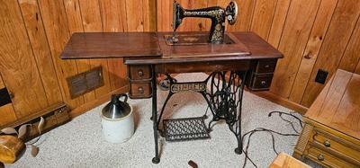 Antique Treadle Singer Sewing Machine Model 66 Red Eye