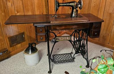 Antique Treadle Singer Sewing Machine Model 66 Red Eye