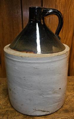 2 gallon Old jug Whiskey Stoneware, tan and brown