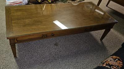 Vintage Coffee table, has two matching end tables (in different auction) with glass top