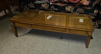 Vintage Coffee table, has two matching end tables (in different auction) with glass top