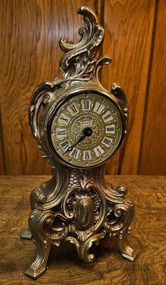 Vintage Louis XV Pendulette d'Art Exactron Gilded clock 1964 Ornate brass mantle clock