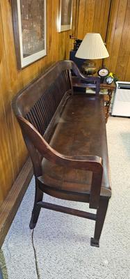 72" long antique Antique Birch Courthouse Railroad Depot Or Bankers Wood Bench
