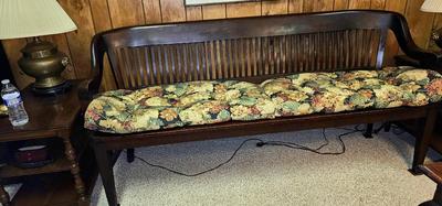 72" long antique Antique Birch Courthouse Railroad Depot Or Bankers Wood Bench