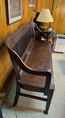 72" long antique Antique Birch Courthouse Railroad Depot Or Bankers Wood Bench