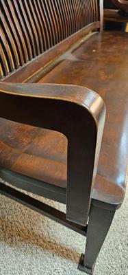 72" long antique Antique Birch Courthouse Railroad Depot Or Bankers Wood Bench