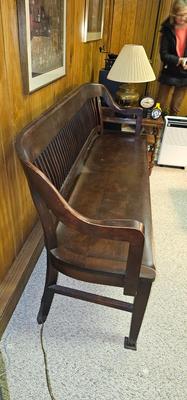 72" long antique Antique Birch Courthouse Railroad Depot Or Bankers Wood Bench
