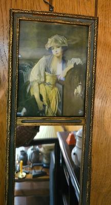 Antique Trumeau mirror with print of woman lounging