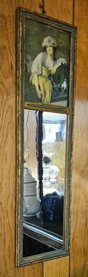 Antique Trumeau mirror with print of woman lounging