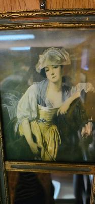Antique Trumeau mirror with print of woman lounging
