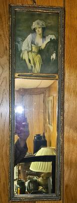 Antique Trumeau mirror with print of woman lounging