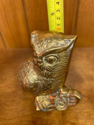 Small Vintage Brass Owl on a log