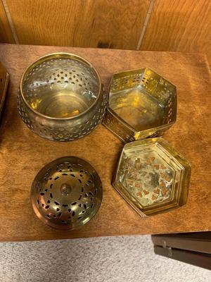 Vintage brass boxes and container collection lot