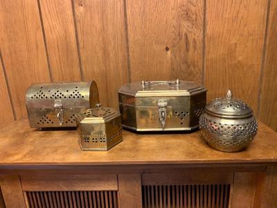 Vintage brass boxes and container collection lot