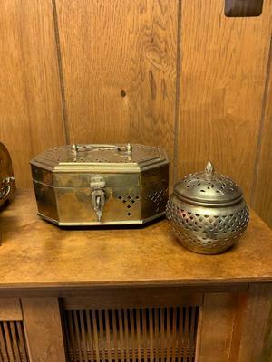 Vintage brass boxes and container collection lot