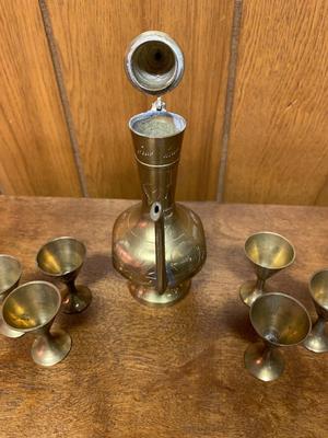 Vintage Brass Ewer Pitcher with cups
