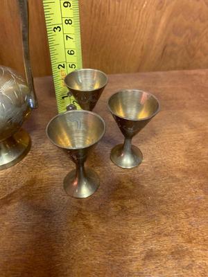 Vintage Brass Ewer Pitcher with cups