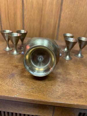 Vintage Brass Ewer Pitcher with cups