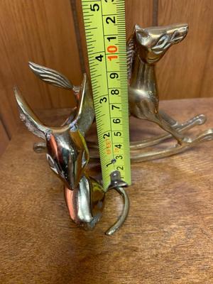Vintage brass animal collection Rocking Horse, Bunny, Mouse and Momma Cat with Kittens