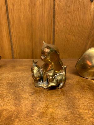 Vintage brass animal collection Rocking Horse, Bunny, Mouse and Momma Cat with Kittens