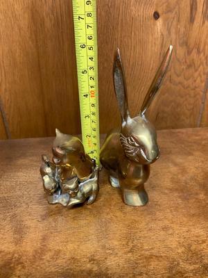 Vintage brass animal collection Rocking Horse, Bunny, Mouse and Momma Cat with Kittens
