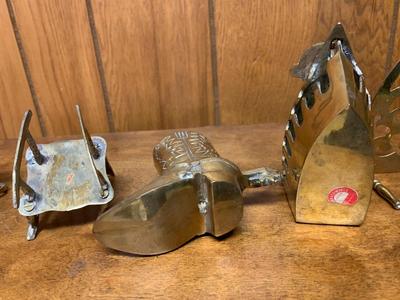 4 Vintage solid brass objects Rocking Chair, Cowboy Boot, Antique Iron, Model T