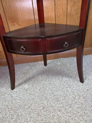 bowfront 2 tier corner side table