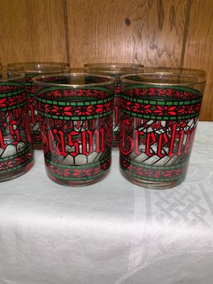 Vintage Mid Century Houze â€œSeasons Greetingsâ€ Lowball Glasses