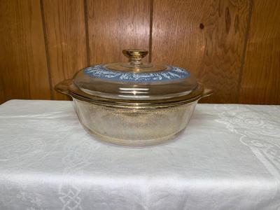 Fire King Grecian Hellenic casserole with lid