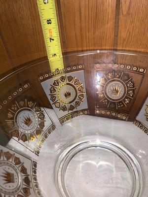 Vintage Large MCM Gold CROWN & SHIELD Glass bowl with accessories