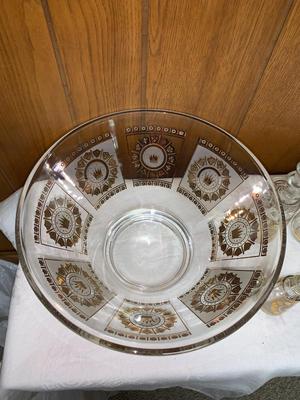 Vintage Large MCM Gold CROWN & SHIELD Glass bowl with accessories
