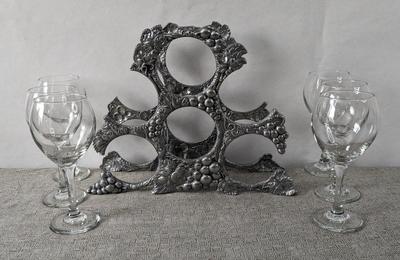 Bordeaux Wine Glasses and Arthur Court Bottle Rack