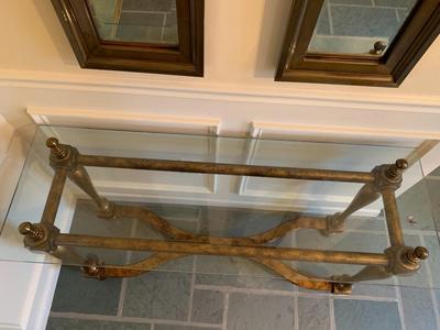 Vintage Mid Century Figural Base Glass Top console table