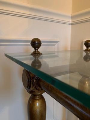 Vintage Mid Century Figural Base Glass Top console table