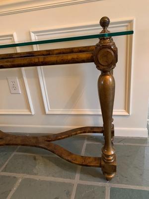 Vintage Mid Century Figural Base Glass Top console table