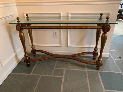 Vintage Mid Century Figural Base Glass Top console table