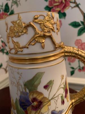 Royal Worcester Hand Painted Gold Trim Pitcher 16" tall