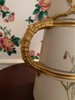 Royal Worcester Hand Painted Gold Trim Pitcher 16" tall