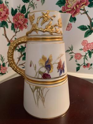 Royal Worcester Hand Painted Gold Trim Pitcher 16" tall