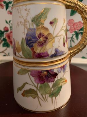 Royal Worcester Hand Painted Gold Trim Pitcher 16" tall